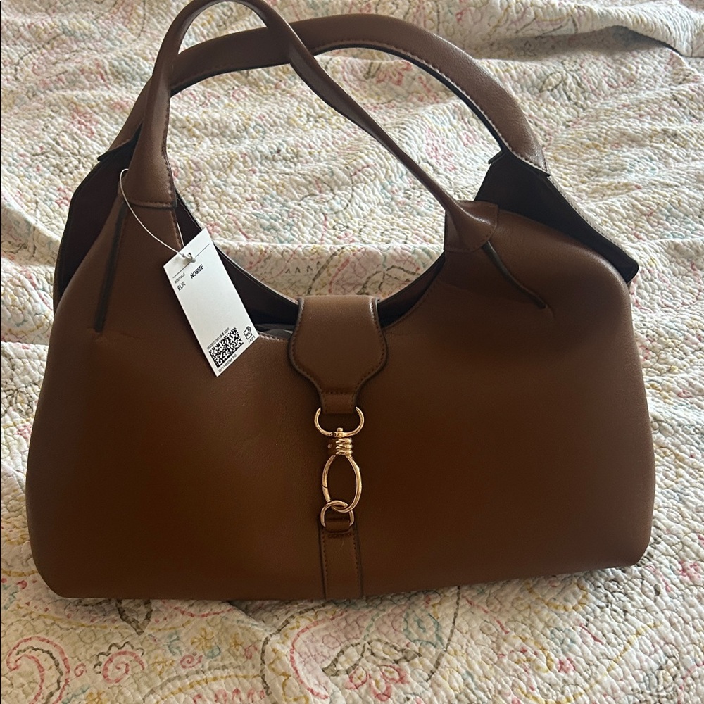 H&M Brown Leather Shoulder Bag with Gold Hardware